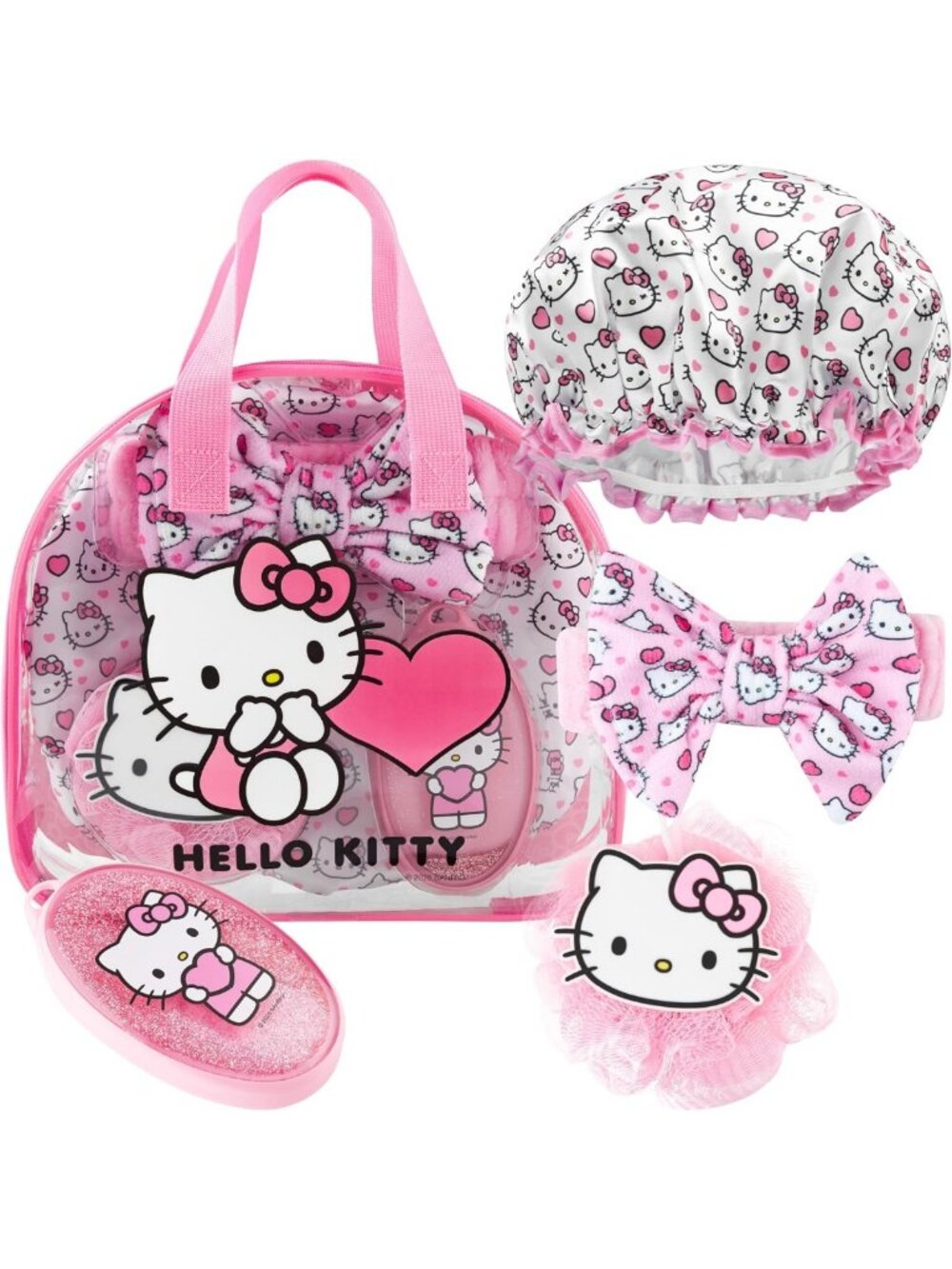 Kawaii Shower Accessories Set - Toiletry Bag, Shower Cap, Bath Sponge for Girls